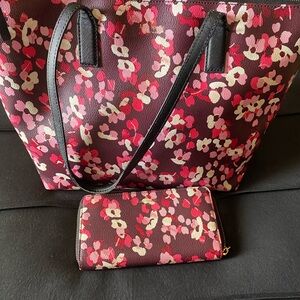 Kate Spade Floral Tote and Wallet Set - Burgundy Pink Floral